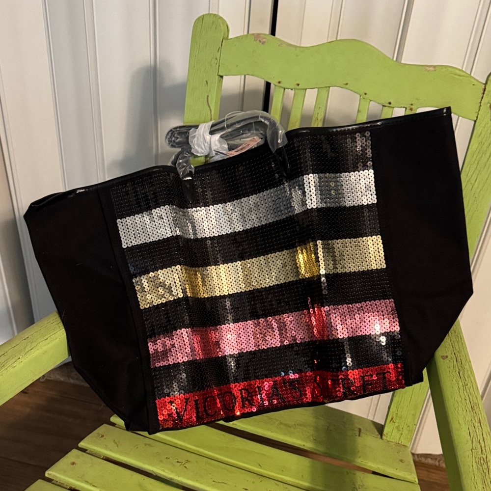 Victoria's Secret Black Tote with Multicolor Sequins NWT